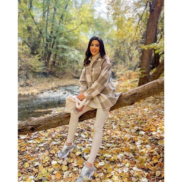 Oversized Shirt Plaid Jacket Shacket Neutrals New - Picture 15 of 16